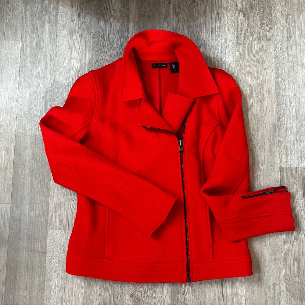 Tahari Wool Blend Moto Blazer Jacket